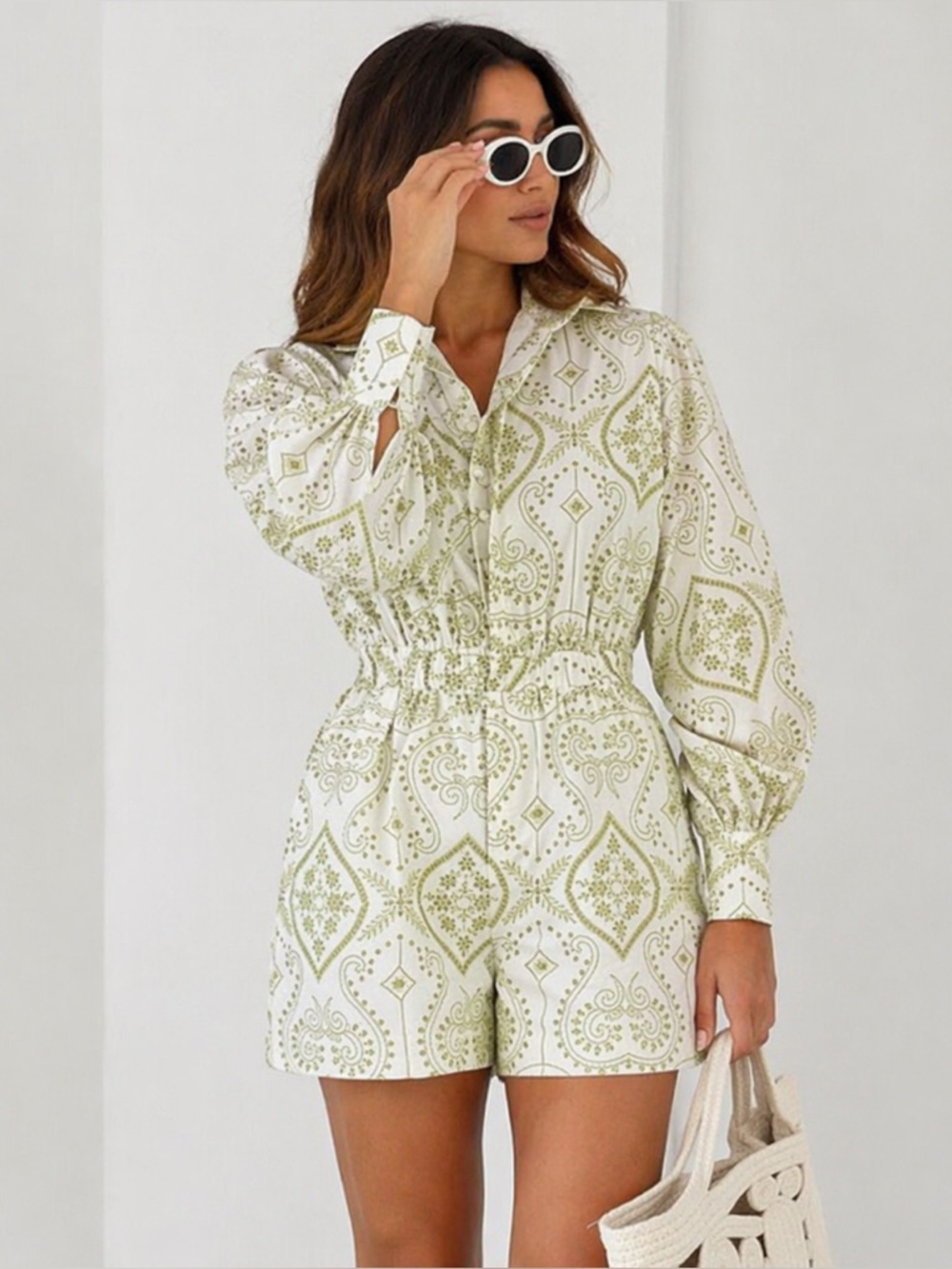 Vita Grace Neesha Embroidered Cotton Playsuit Romper - Size M